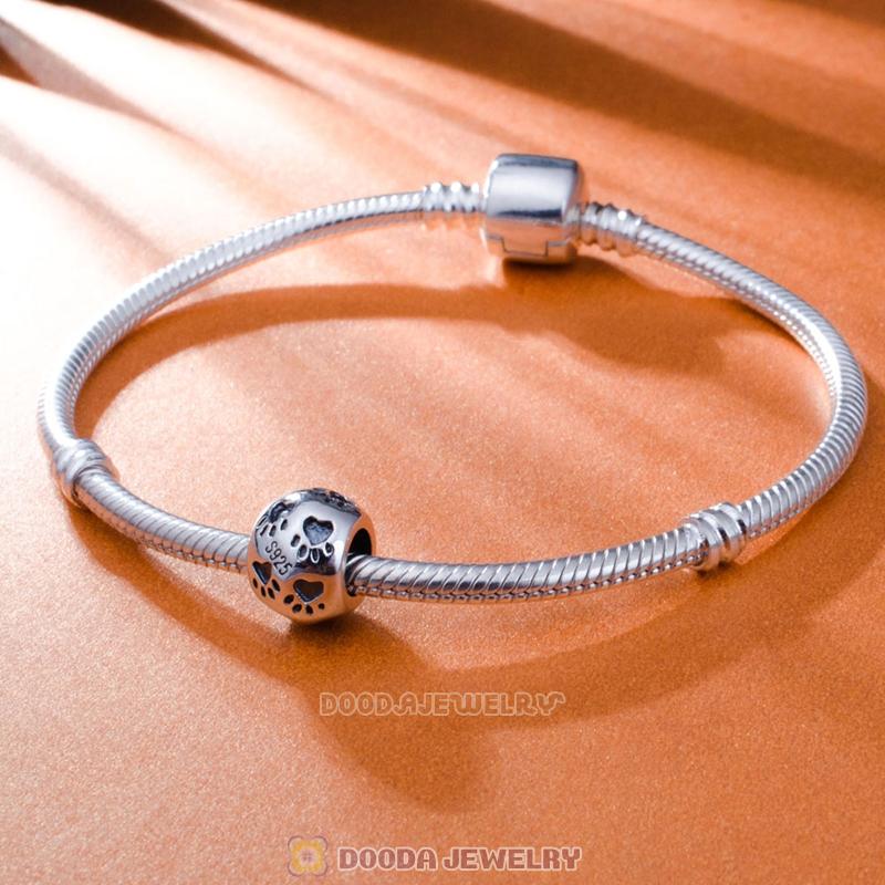 925 Sterling Silver European Heart Footprint Paw Beads