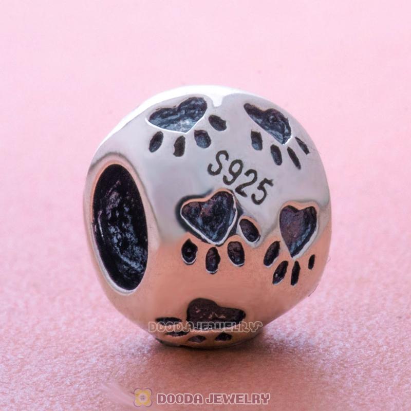 925 Sterling Silver European Heart Footprint Paw Beads