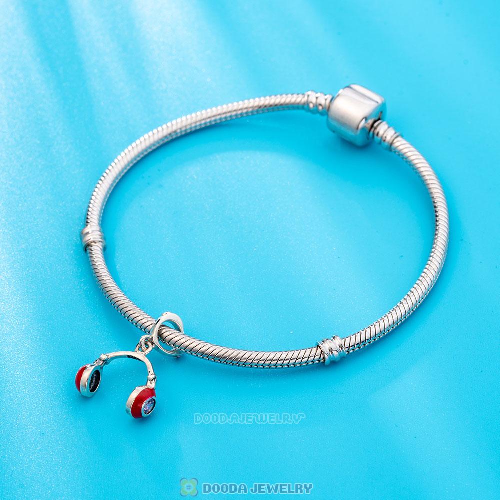 Red Headphones Pendant Charm 925 Sterling Silver