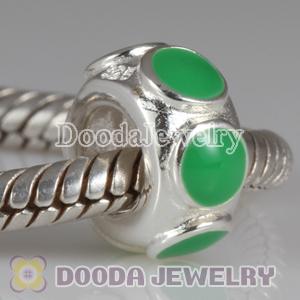 925 Sterling Silver Enamel Green StorycharmWheels Style Charm Beads