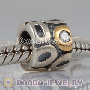 European Style Silver Beads Gold Plated Dot with Stone