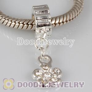 Wholesale European silver plated alloy metal beads dangle flower with stone