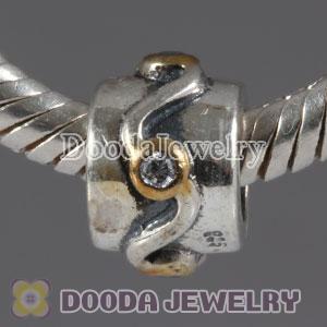 European Style Silver Beads Gold Plated Circle with Stone