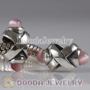 925 Sterling Silver Pink Eye Charm Beads fit European Troll Bracelet