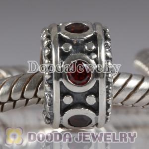Largehole Jewelry Style Silver Beads with Red Stone