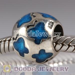 925 Sterling Silver European Style Butterfly Bead with Blue Enamel 