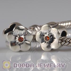 925 Sterling Silver European Style Daisy Charm Beads with Red Stone
