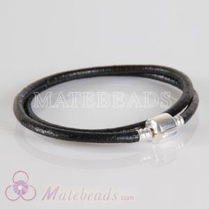 Black slippy leather European style double bracelet without stamped