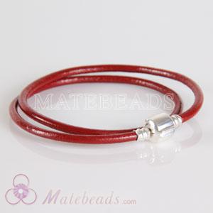 Red slippy leather European style double bracelet without stamped