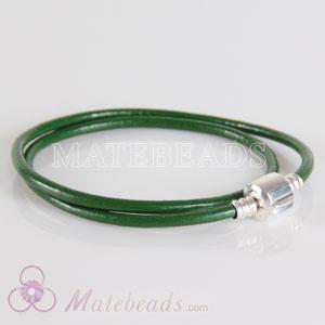 Green slippy leather European style double bracelet without stamped