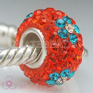 Austrian crystal European style red beads with blue flower