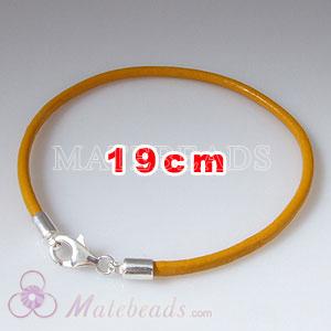 19cm yellow slippy European leather bracelet sterling lobster clasp