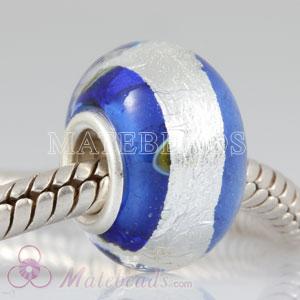 European style silver foil blue glass beads