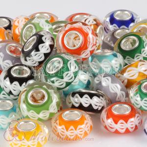 Mix 50 Pcs Different Styles Art glass beads European style Swirl and Zig Zag Strips