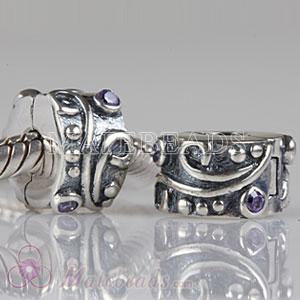 European Tendril Silver Clip beads with CZ Stone