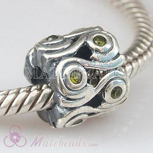 Ocean Wave Silver Bead with Green Stones fit European Largehole Jewelry Bracelet