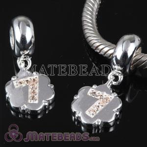 European Number 7 Charm Beads with CZ Stone
