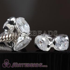 Sterling European beads with White CZ Stone