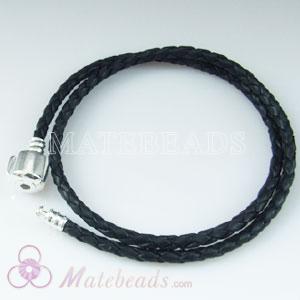 44cm black European leather lariat with silver ends