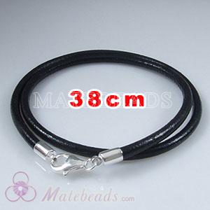 38cm black slippy European double leather bracelet sterling lobster clasp