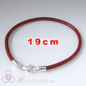 19cm red slippy European leather bracelet sterling lobster clasp