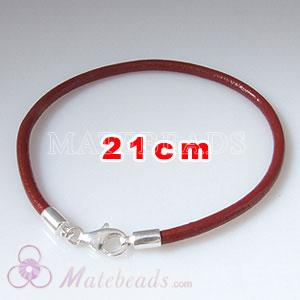 21cm red slippy European leather bracelet sterling lobster clasp