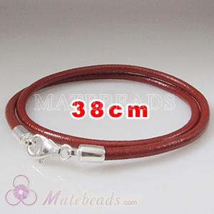 38cm red slippy European double leather bracelet sterling lobster clasp
