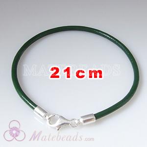 21cm green slippy European leather bracelet sterling lobster clasp