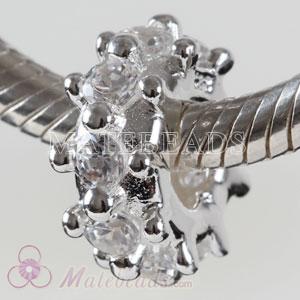 European Silver spacer Charms with Clear Stone