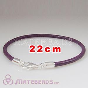 22cm purple slippy European leather bracelet sterling lobster clasp