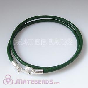 40cm green slippy European double leather bracelet sterling lobster clasp