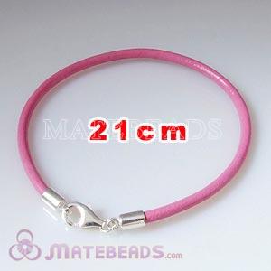 21cm pink slippy European leather bracelet sterling lobster clasp