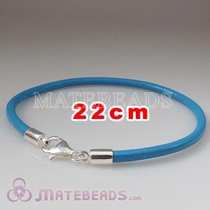 22cm blue slippy European leather bracelet sterling lobster clasp