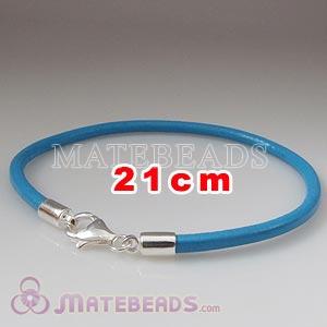 21cm blue slippy European leather bracelet sterling lobster clasp