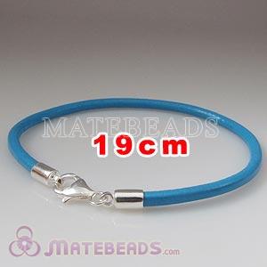 19cm blue slippy European leather bracelet sterling lobster clasp