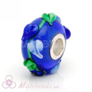 Blue with green leaf glass beads