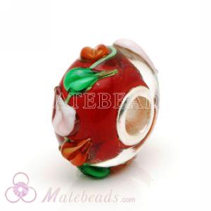 Lampwork red glass leaf beads