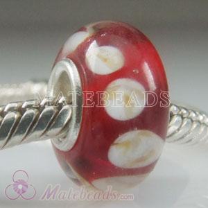 Lampwork Glass Bead Red And White Dot 