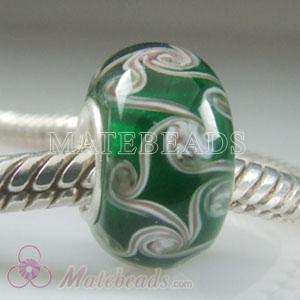 Green spiral swirl Lampwork glass beads