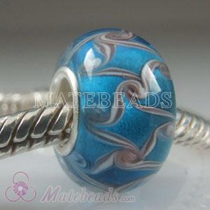 Blue spiral swirl Lampwork glass beads