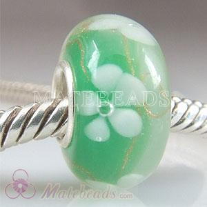 Green Lampwork glass periwinkle beads