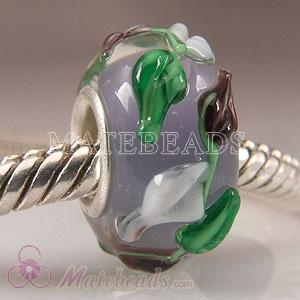 Grey Lampwork glass leaf beads