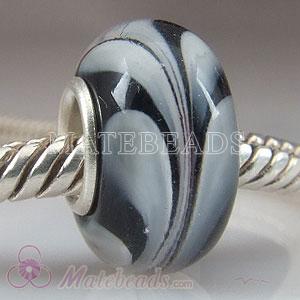 925 silver Black Swirl Lampwork glass beads