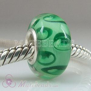 Lampwork glass green elliptic dot beads