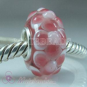 Pink dots flowers Lampwork glass beads