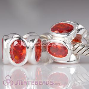 Silver bead with red stones