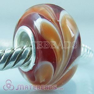 925 silver Red Swirl Lampwork glass beads