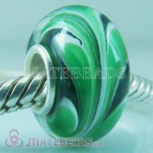 925 silver Green Swirl Lampwork glass beads