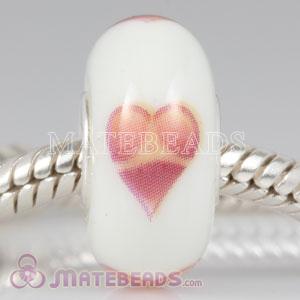 Lampwork Glass Painted Red Heart Bead fit European Largehole Jewelry Bracelets