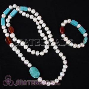 Wholesale Pearl Jewelry Set with 70cm Fashion Pearl Necklace and 18cm Pearl Bracelet